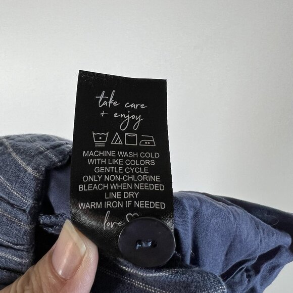 Nic+Zoe Pants Womens 8 Blue striped Wide Leg Organic Linen Beach Vacation Office - Picture 10 of 10